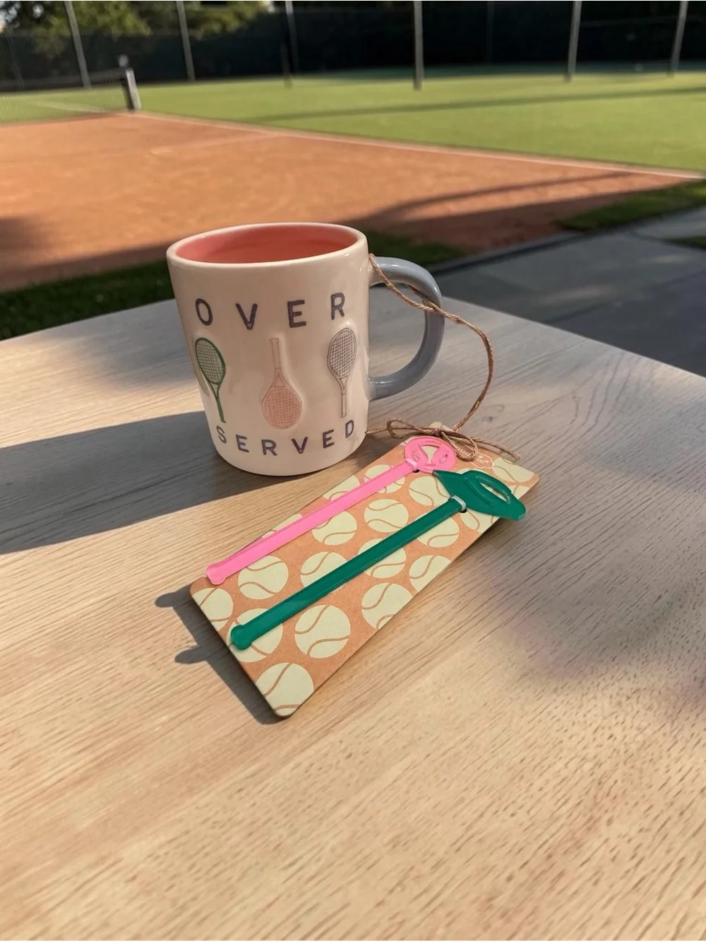Mud Pie “Over Served” Tennis Mug w/Stirrers (New with defects/can display)